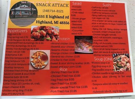 snack attack highland charter township menu